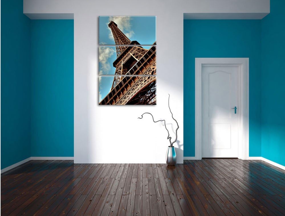 Pixxprint Gigantischer Eifelturm Paris / 3-Teilig/Gesamtmass 120cm Leinwandbild bespannt auf Holzrah