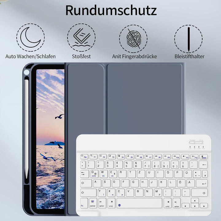 Hülle mit Tastatur für iPad A16 2025 / iPad 11./10. Generation 2022 10,9 Zoll, Magnetisch Bluetooth-