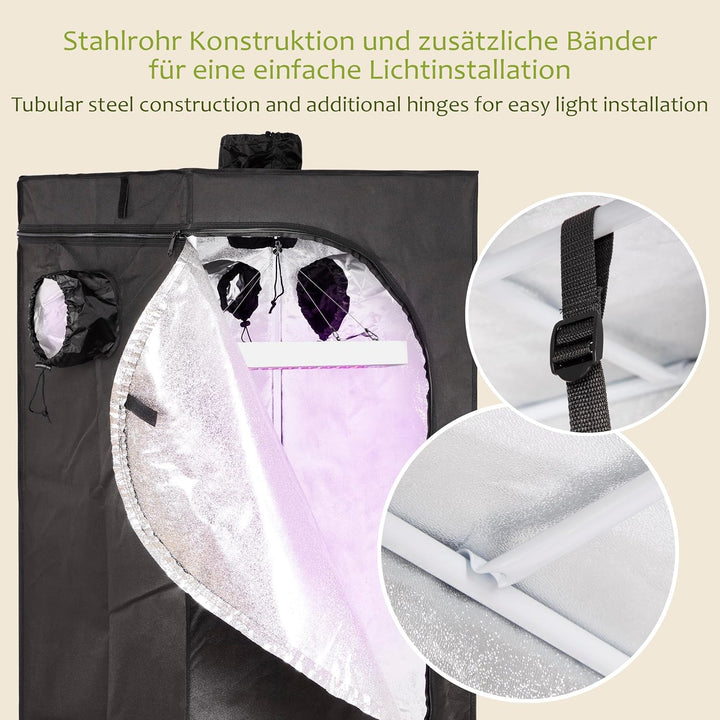 ONVAYA® Pflanzen-Zuchtzelt ǀ 60 x 60 x 140 cm ǀ lichtundurchlässig ǀ mit 5 Zugängen ǀ inkl. wasserfe