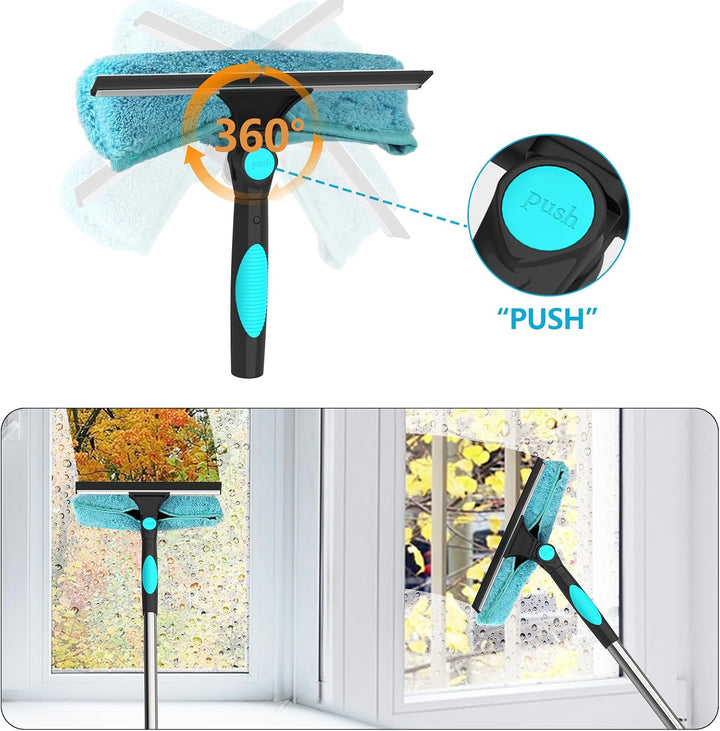 4 in 1 Teleskop Fensterwischer Abzieher Set,24cm~390cm Extra Lange Fensterputzer Set,1 Stauber,3 Mik