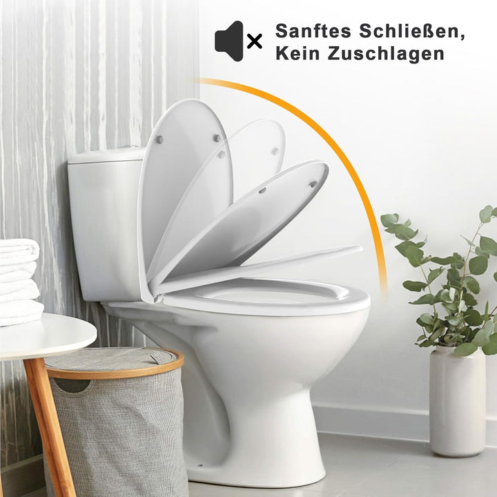 Surfou WC Sitz Mit Absenkautomatik, Toilettendeckel Weiss Oval Toilettenbrille Klodeckel Klo Deckel,