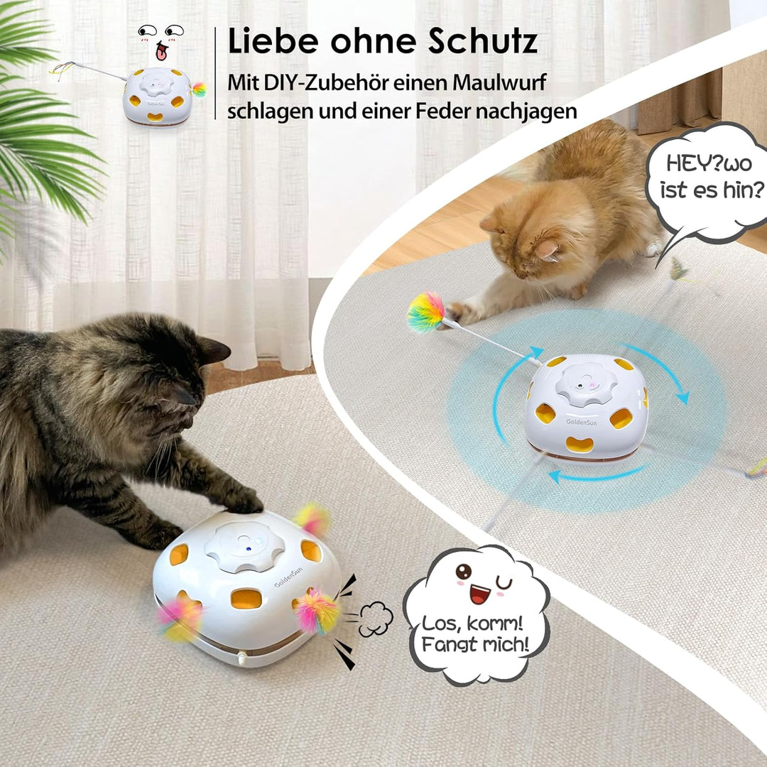 GoldenSun Katzenspielzeug, Aufladbares Interaktives 4-in-1 Katzen Zubehör im Innenbereich, Kitten Sp
