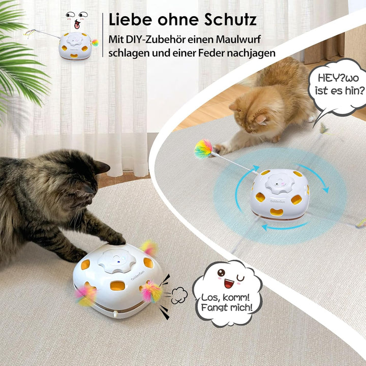 GoldenSun Katzenspielzeug, Aufladbares Interaktives 4-in-1 Katzen Zubehör im Innenbereich, Kitten Sp
