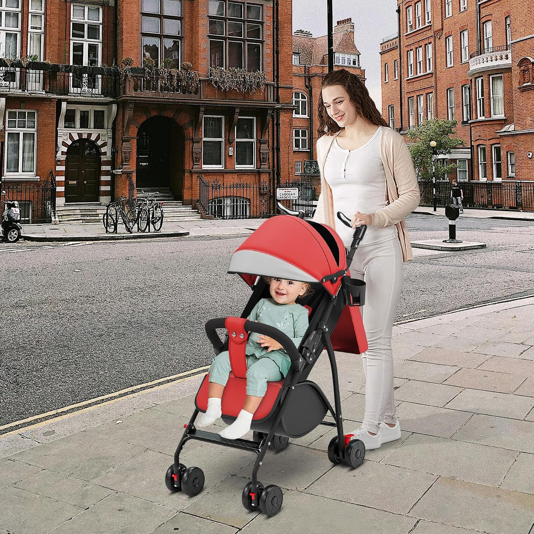 Kinderbuggy, Kinderwagen Zusammenklappbar, Reise-Kinderwagen mit Wattepads und Moskitonetzen (rouge-