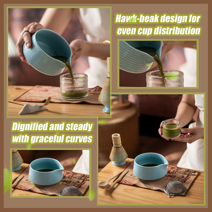 Matcha Set 8 PCS japanisches Teeservice inkl Bambus Matcha Besen, Tee Besenständer, Matcha Schale, T