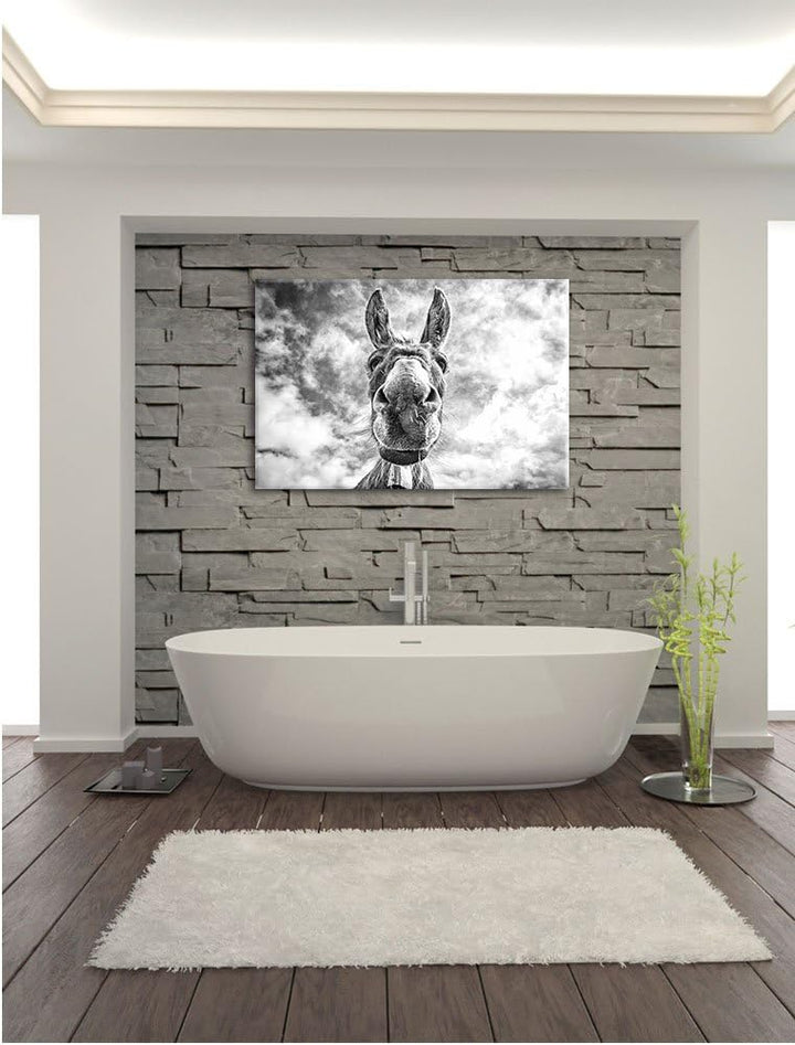 Lustiger Esel Kunst B&W, Format: 100x70 auf Leinwand, XXL riesige Bilder fertig gerahmt mit Keilrahm
