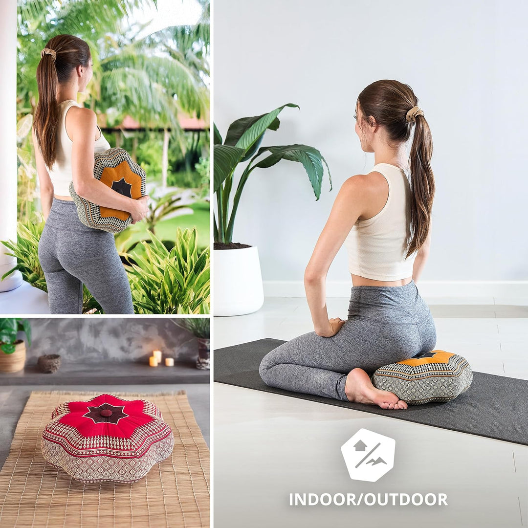 Livasia Meditationskissen Stern, Yogakissen mit Kapok, Pouf, Bodenkissen sternförmig Yoga Zen Medita
