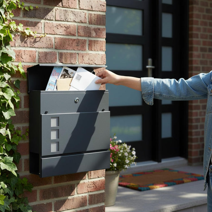 Paketbriefkasten Anthrazit Gross Briefkasten Rostfrei Wandbriefkasten Metall Postbox Draussen (Wayli