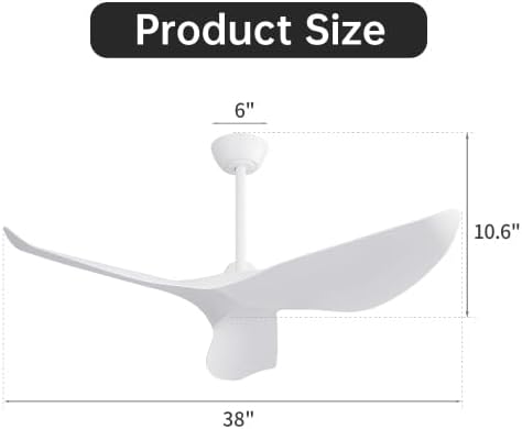 Deckenventilator 38 Zoll Weiss ohne Licht, DC Motor, Fernbedienung, Timer