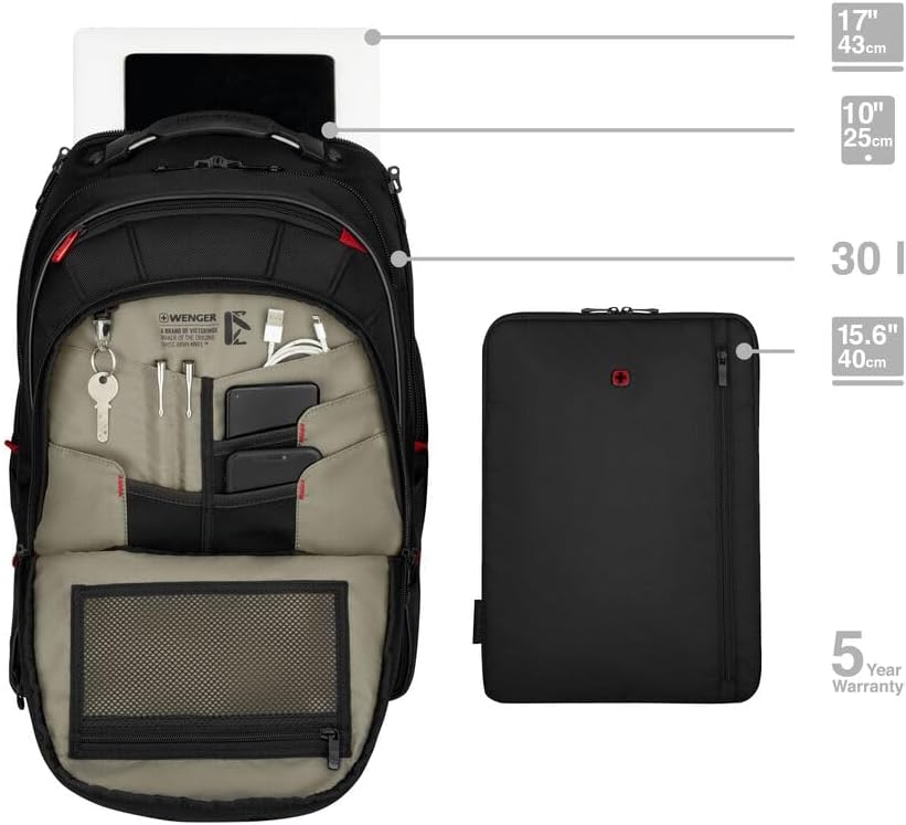 WENGER Carbon Pro Rucksack mit Tablet-Fach, Notebook bis 17 Zoll, Hülle 15.6 Zoll, Tablet bis 10 Zol
