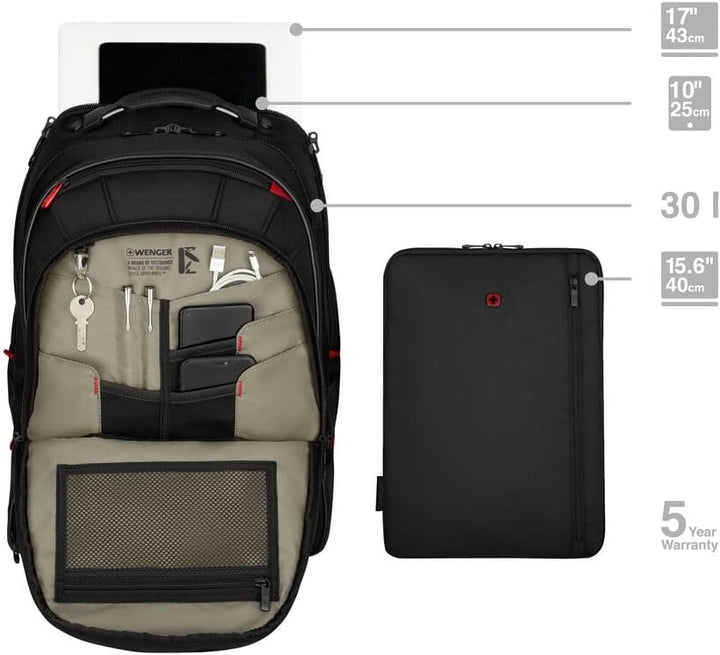WENGER Carbon Pro Rucksack mit Tablet-Fach, Notebook bis 17 Zoll, Hülle 15.6 Zoll, Tablet bis 10 Zol
