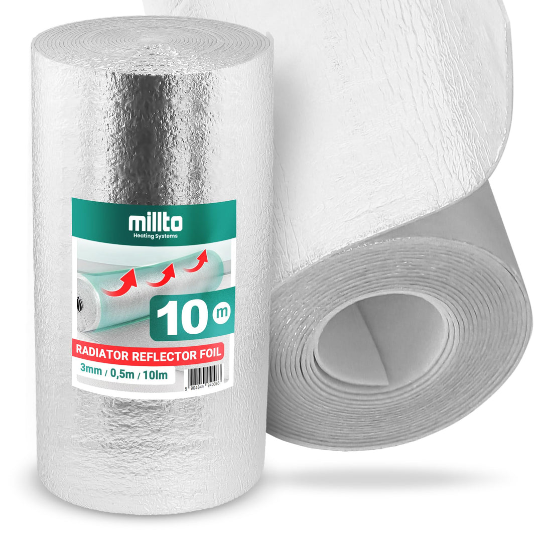 Millto™ Heizkörper Reflexionsfolie 10m x 0,5m x 3mm | Wandisolierung Reflexionsplatte Reflektionsfol