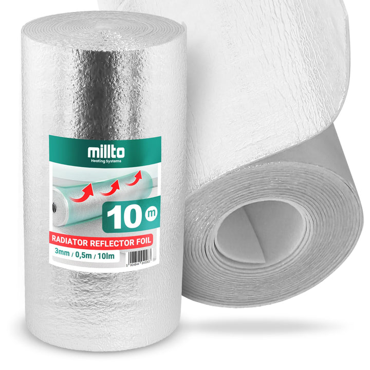 Millto™ Heizkörper Reflexionsfolie 10m x 0,5m x 3mm | Wandisolierung Reflexionsplatte Reflektionsfol