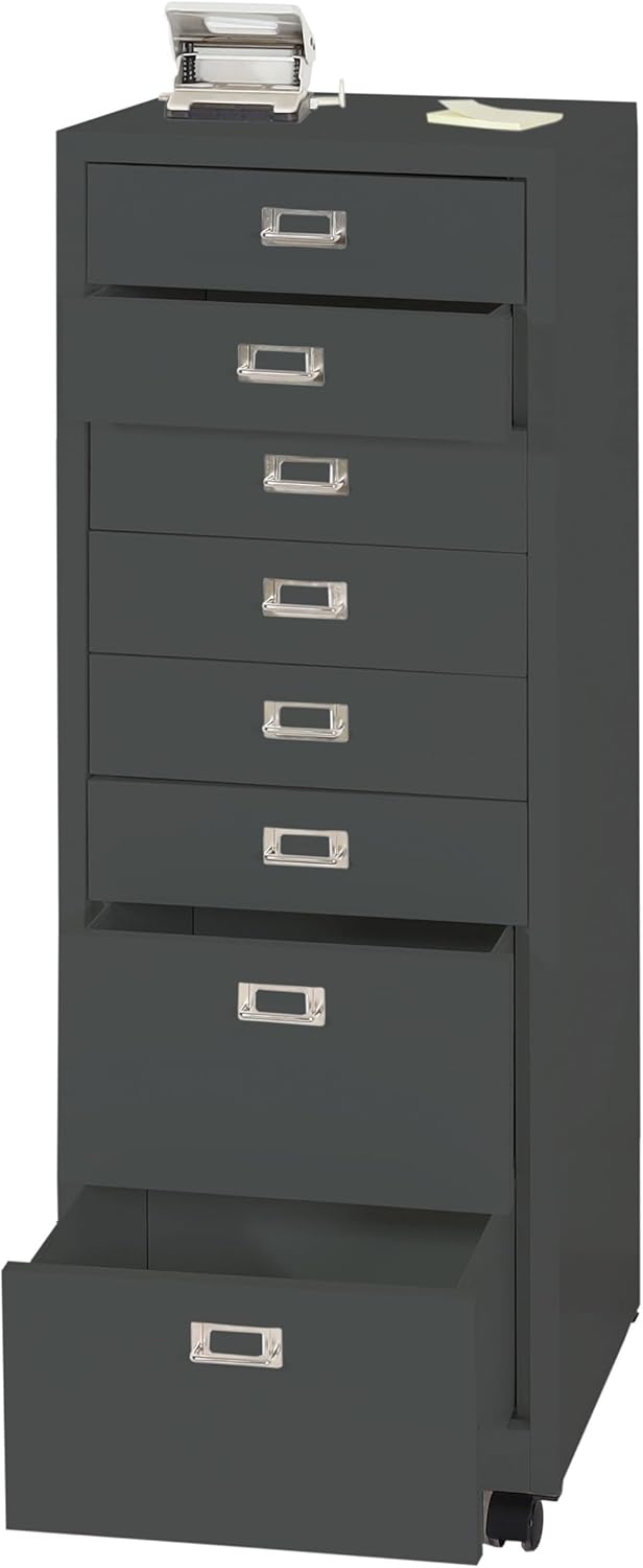 PROREGAL Rollcontainer, HxBxT 115x40x41 cm, Metall 8 Schubladen, Dunkelgrau, Schubladenschrank Stahl