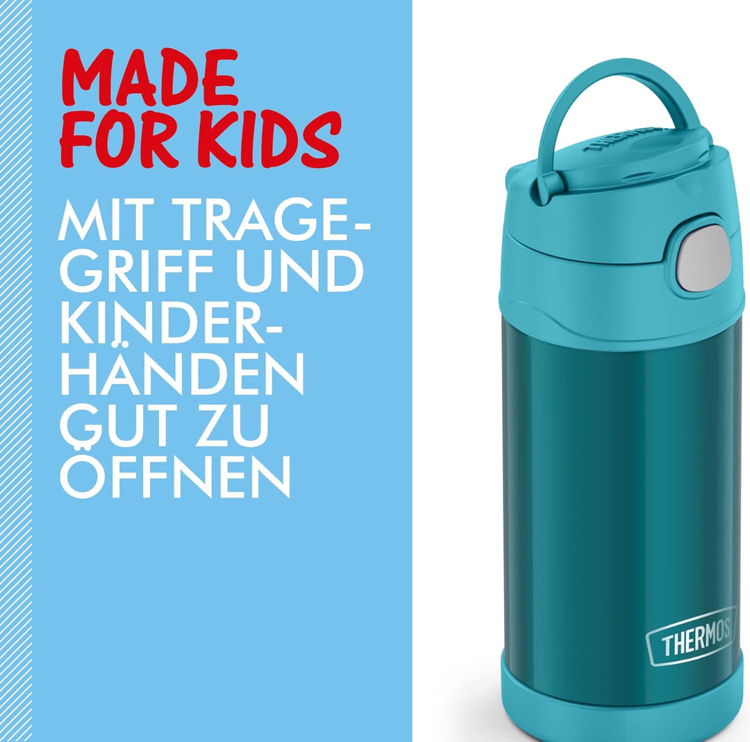 THERMOS kids FUNTAINER STRAW BOTTLE 0,35l, ocean teal, Thermosflasche für Kinder aus Edelstahl, mit