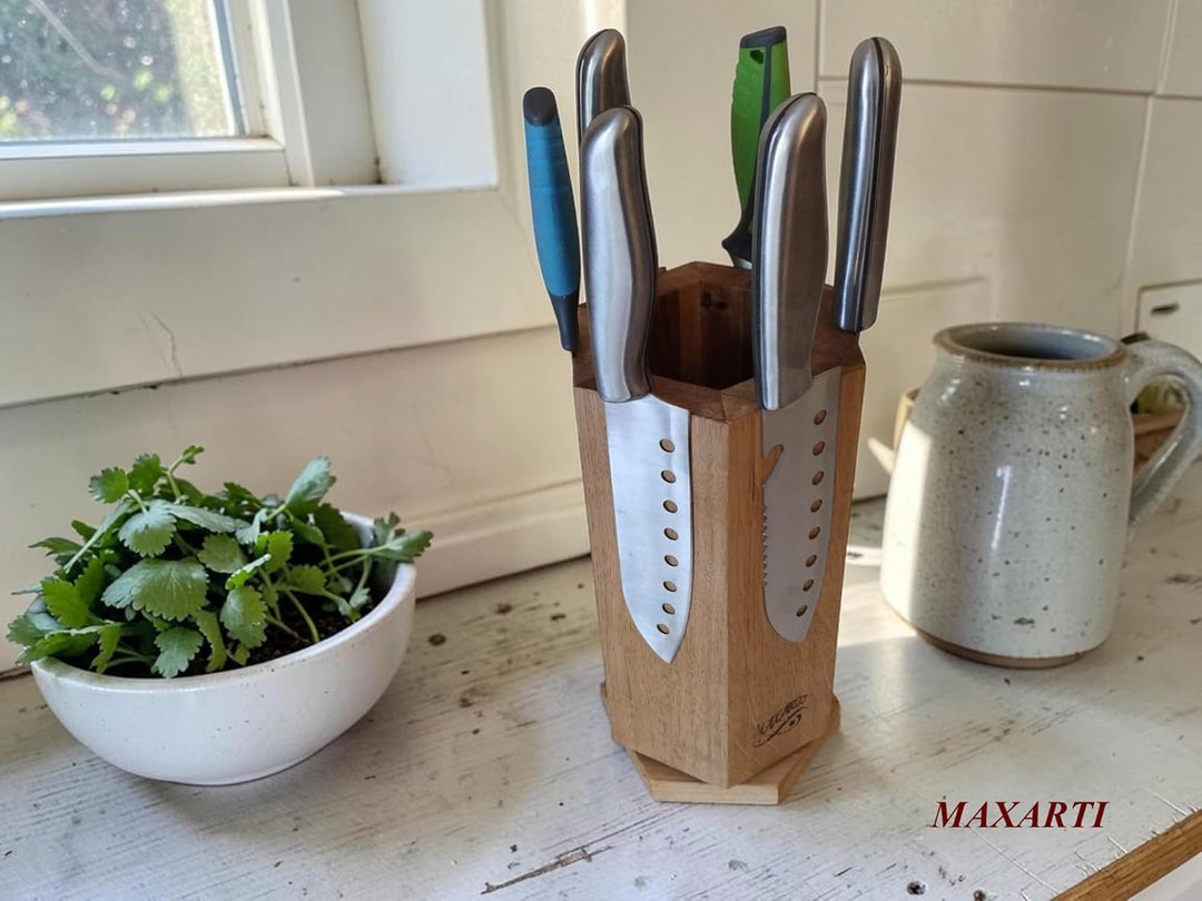 360° Drehbarer Magnetischer Messerblock Magnetisch Messerhalter aus Eichen holz mit starken Magneten