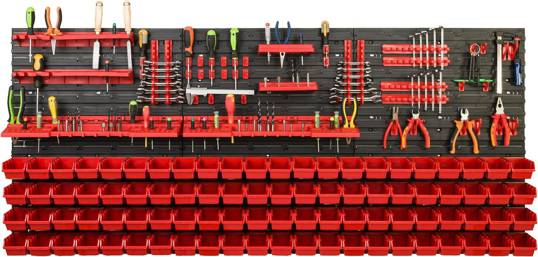 Lagersystem Werkstattregal | 172 x 78 cm | 88 stck. Box | Wandregal mit Werkzeughalterungen und Stap