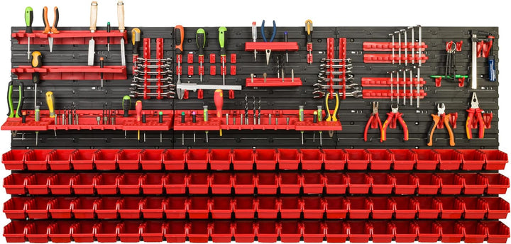 Lagersystem Werkstattregal | 172 x 78 cm | 88 stck. Box | Wandregal mit Werkzeughalterungen und Stap