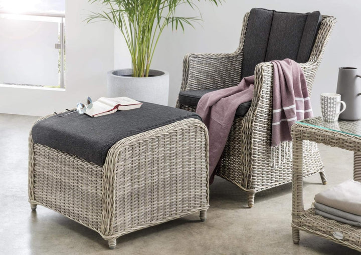 Destiny Lounge Hocker Casa Vintage Weiss Luna Palma Fusshocker Polyrattan Beinauflage