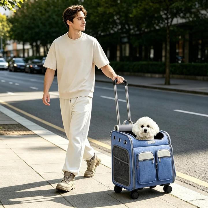 PETCUTE Katzenrucksack Hunderucksack mit Trolley 2 in 1 bis 11 kg,Faltbarer Hundetrolley mit 4 Räder