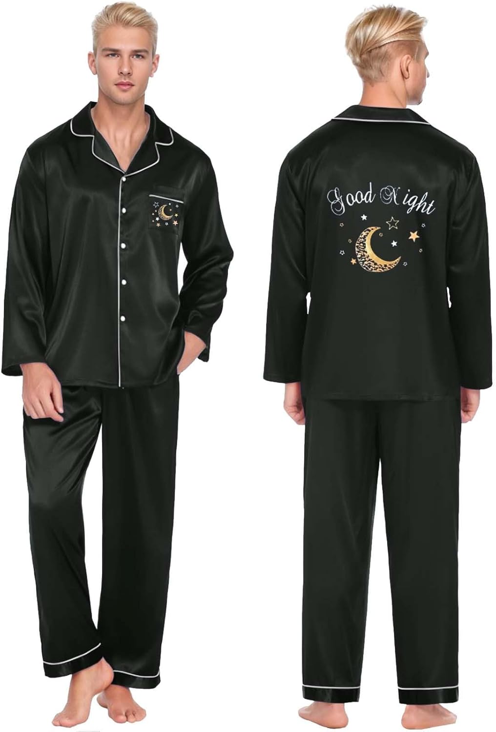 Damen Pyjama Satin Schlafanzug Set,Damen Seidensatin Pyjama Set 2Pcs Langarmhose Chinesischer Stil N