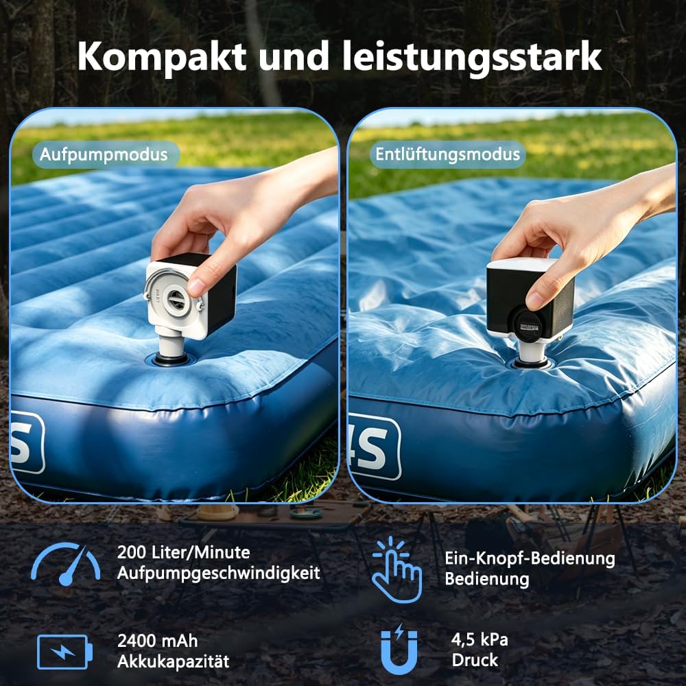 Elektrische Luftpumpe, 3 in 1 Inflate und Deflate luftpumpe Elektrisch, 2400 mAh Mini-luftpumpe mit