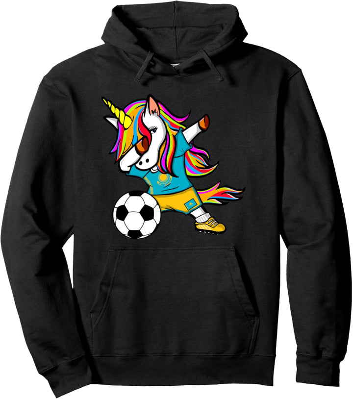 Dabbing Einhorn Kasachstan Fussball Kasachstanische Flagge Pullover Hoodie