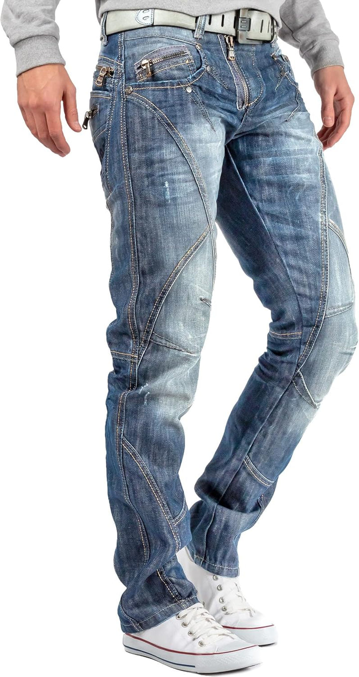 Cipo & Baxx Herren Jeans – Regular Fit Denim Hose für Männer, Destroyed und Used Look, Bikerstyle, C