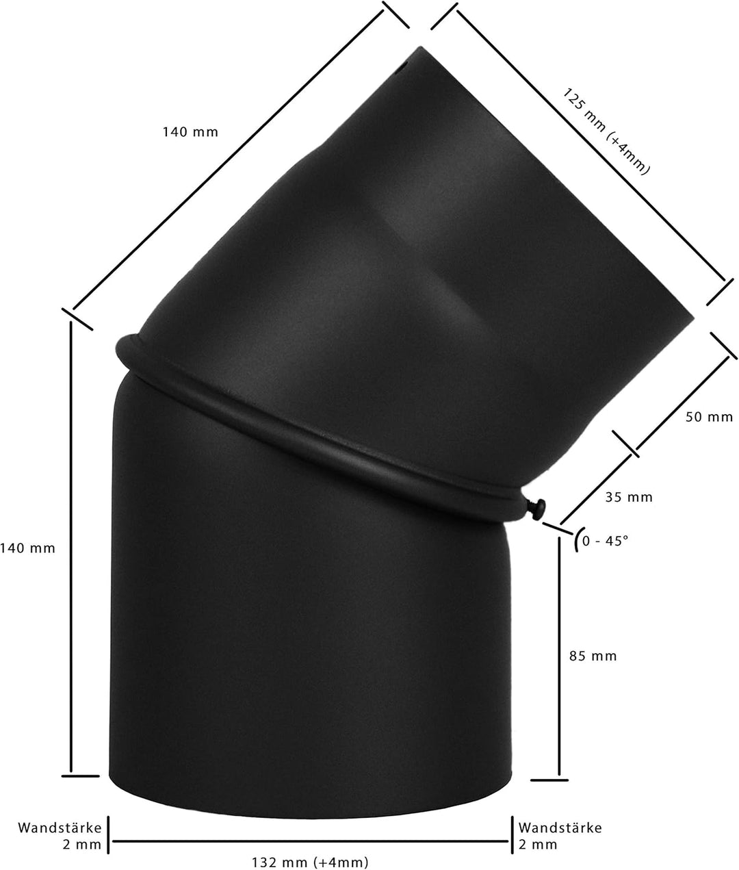 LANZZAS Rauchrohr Bogen 0° - 45° verstellbar - im Durchmesser Ø 130 mm - Farbe: schwarz - Ofenrohr/K