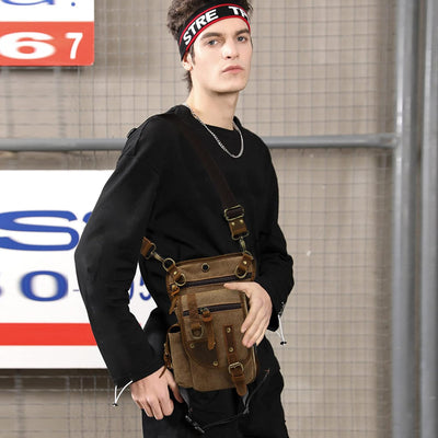 FANDARE Beintasche Herren Hüfttasche Brusttasche Canvas Beinbeutel Sling Bag Damen Sling Bag Schulra
