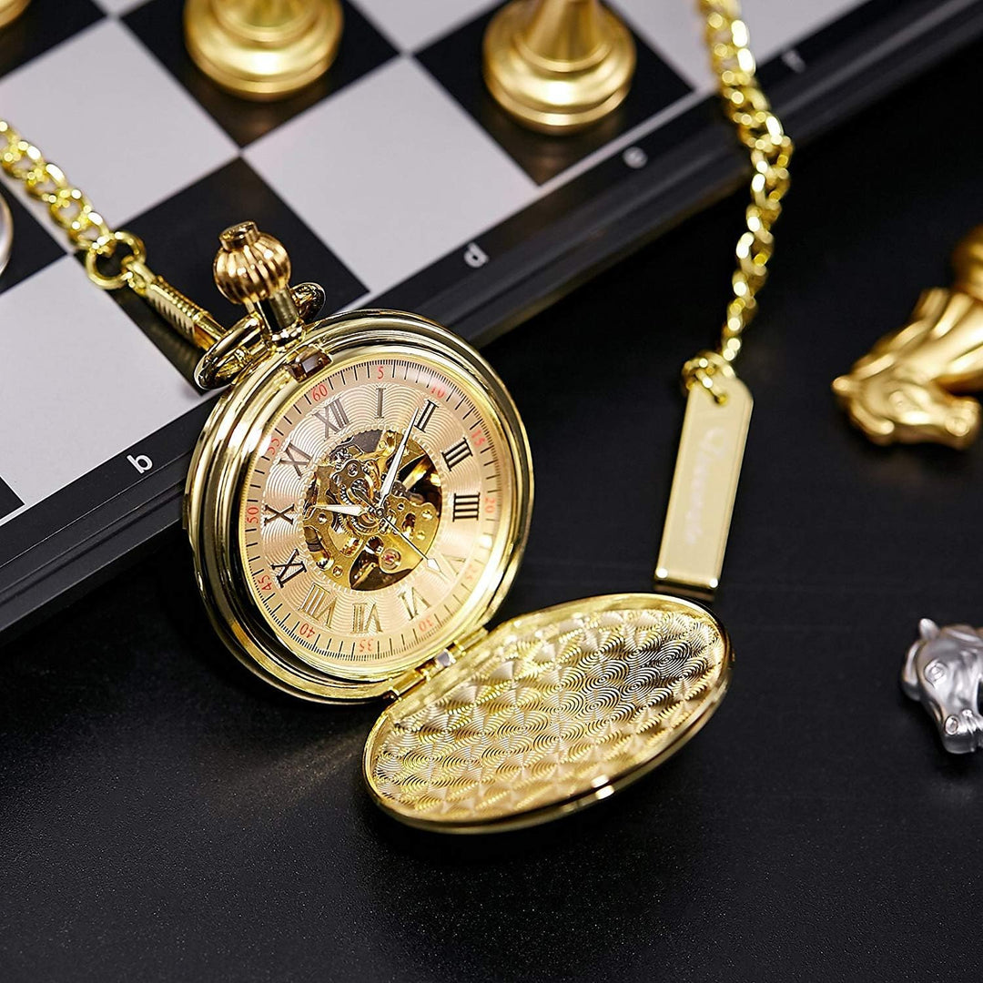 TREEWETO Men's Pocket Watches Smooth Golden/Silver Antique Mechanical Pocket Watch for Men Women wit