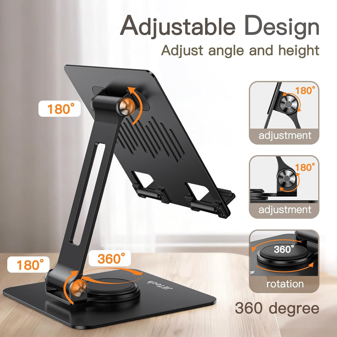 JETech Tablet Ständer, Einstellbare Drehlager Desktop Halter mit 360 Grad Drehbarem Fuss, Faltbare H