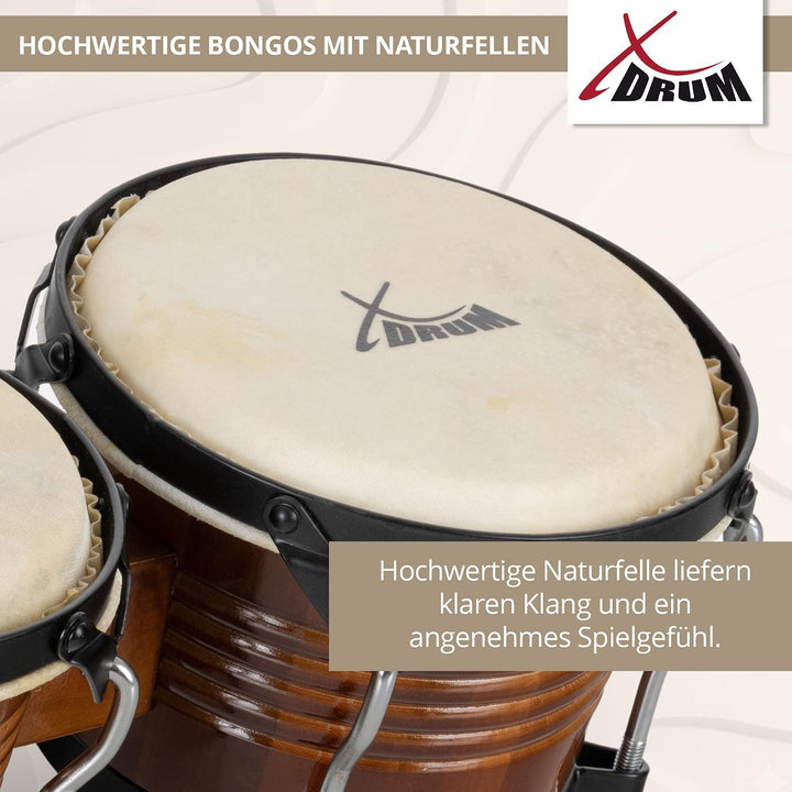 XDrum Bongos Pro Tobacco - 2 Trommeln mit 6,5" (17 cm) und 7,5" (20 cm) Durchmesser - Bongotrommeln