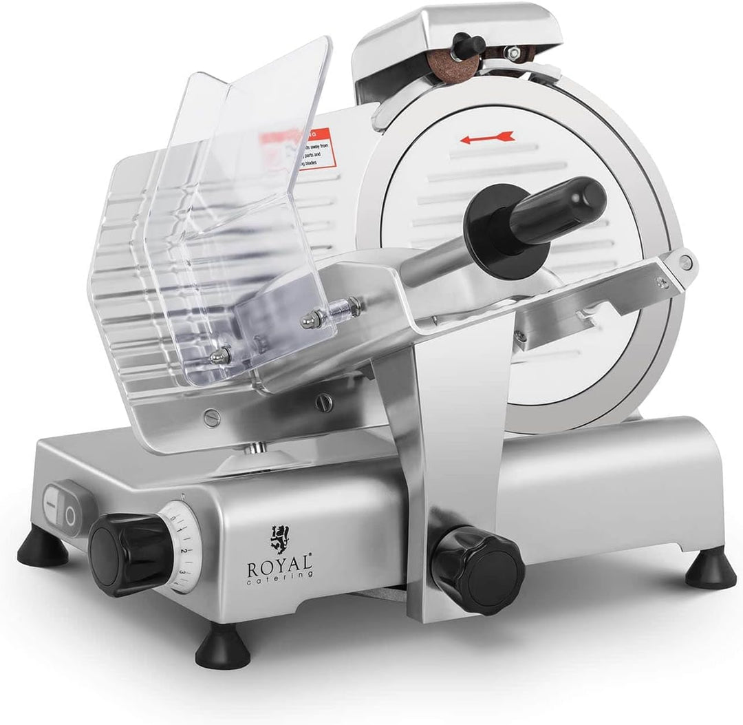 Royal Catering RCAM-250E Aufschnittmaschine Ø 250 mm Messerschärfer 0-8 mm Allesschneider 480 U/min