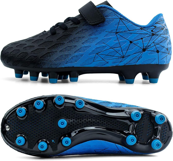 JABASIC Kids Firm Ground Fussballschuhe Jungen Mädchen Sportliche Fussballschuh 25 EU Schwarz Blau,