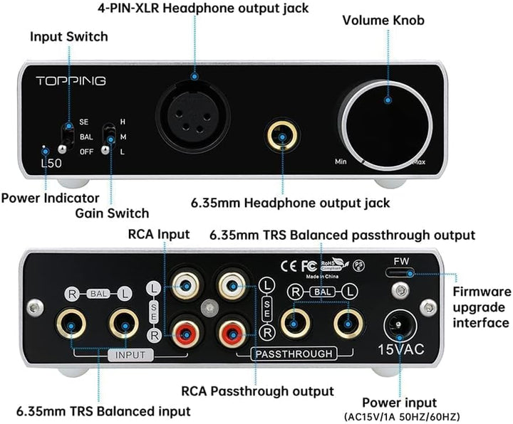 Topping L50 HiFi-Kopfhörerverstärker NFCA SE/BAL-Eingang Home Audio-Verstärker Mini-Verstärker Verst