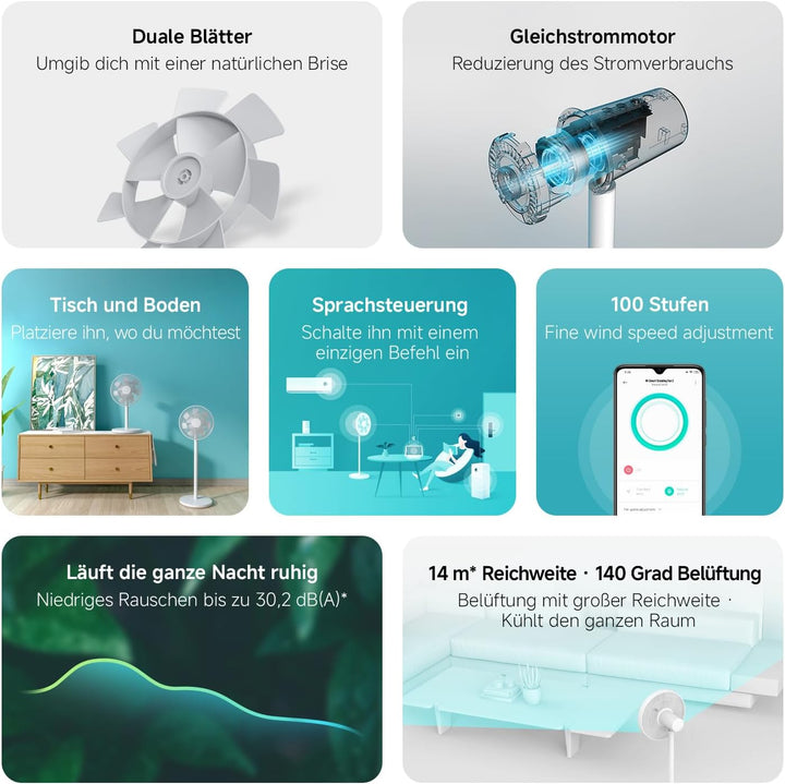 Xiaomi Mi Smart Standing Fan 2 Tisch- Standventilator mit optionaler iOS/Android Mi Home Appanbindun
