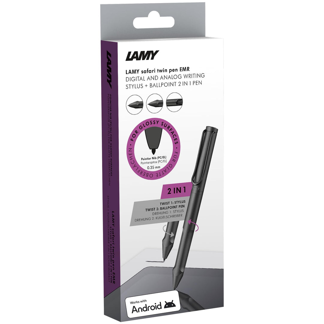 LAMY safari twin pen all black EMR Stylus 2-in-1 Kugelschreiber in der Farbe Schwarz für den flexibl