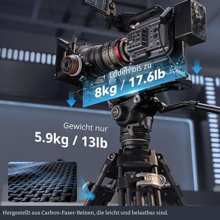 SMALLRIG AD-120 FreeBlazer Carbonfaser Videostativ Kit, 77" Videostativ mit 6 Stufigem Gegengewicht,
