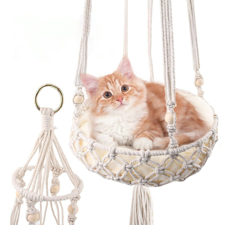 Katzen Hängeschaukel,Handgeknüpftes Katzenbett mit Kissen & Aufhängung, Handgewebtes Katzen-Hängemat