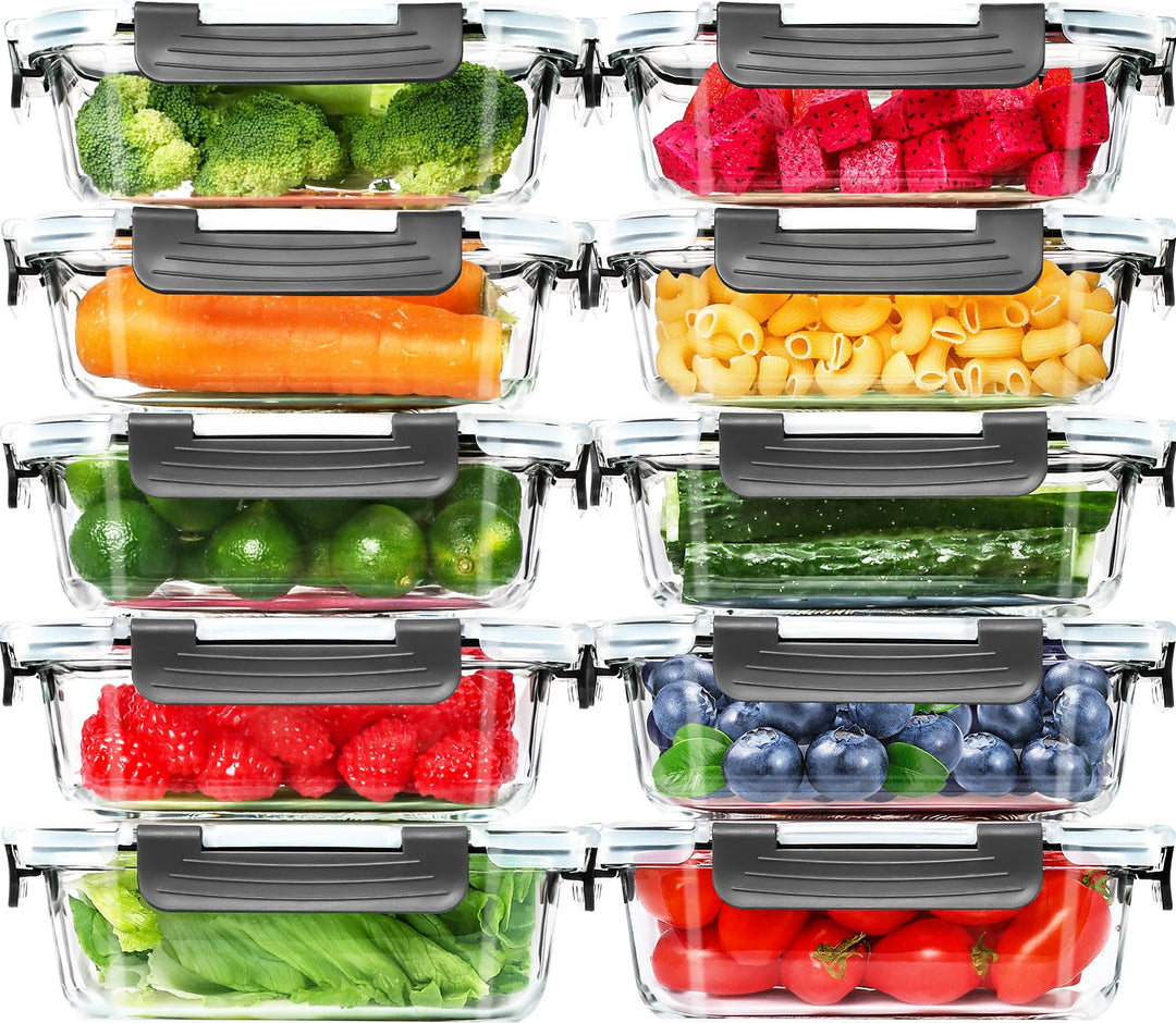 Skroam Glas-Frischhaltedosen 20 Stück 640ml [10 Behälter + 10 Deckel] - Meal Prep Boxen für Lebensmi