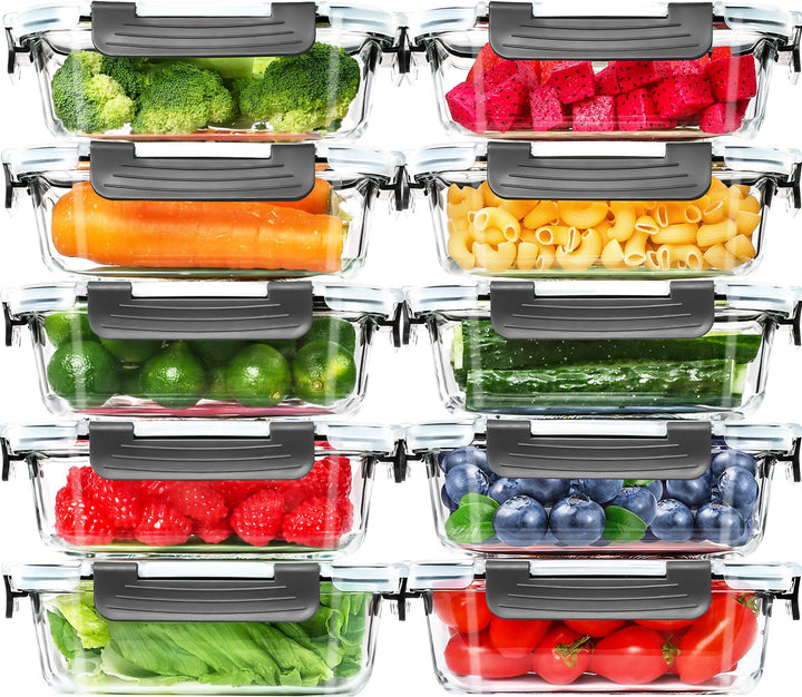 Skroam Glas-Frischhaltedosen 20 Stück 640ml [10 Behälter + 10 Deckel] - Meal Prep Boxen für Lebensmi