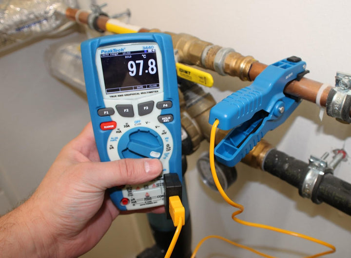PeakTech praktischer Temperaturfühler Typ K als Klemmzange/Klammer für Rohre, 1 Stück, TF-25 &amp; Typ K