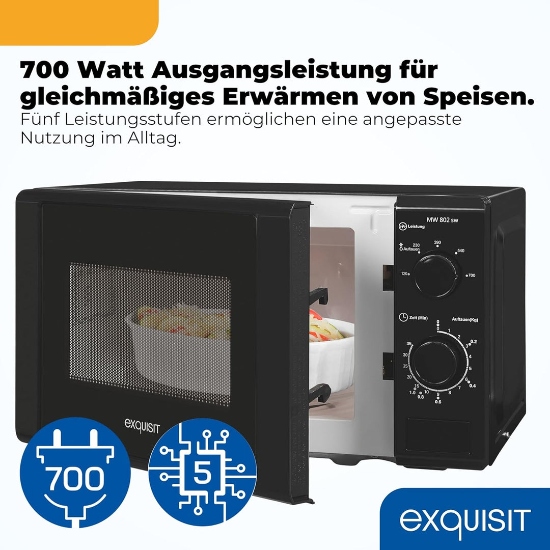 Exquisit Mikrowelle MW 802 sw | 700 W Leistung | 20 L Garrraum | kompakte Mikrowelle | platzsparend