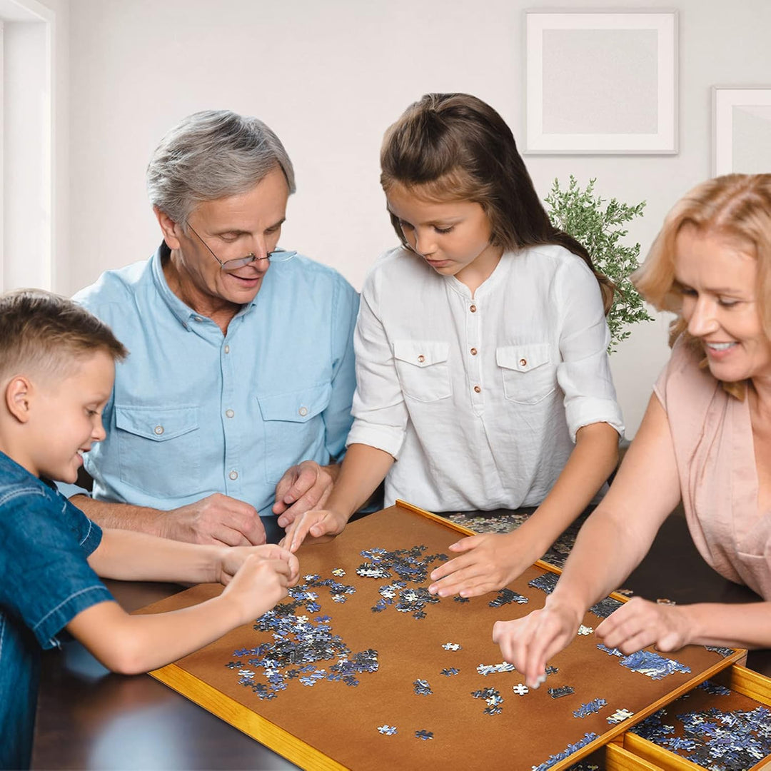 GOPLUS Puzzleplateau aus Holz, Puzzletisch mit 4 Schubladen, Puzzle-Speichersystem für 1000-1500 Stü