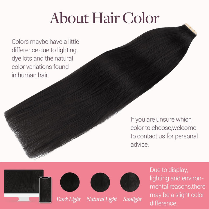 GOO GOO Tape in Extensions Echthaar, Tape Extensions Echthaar, 45cm 50g 20pcs, Extensions Echthaar,