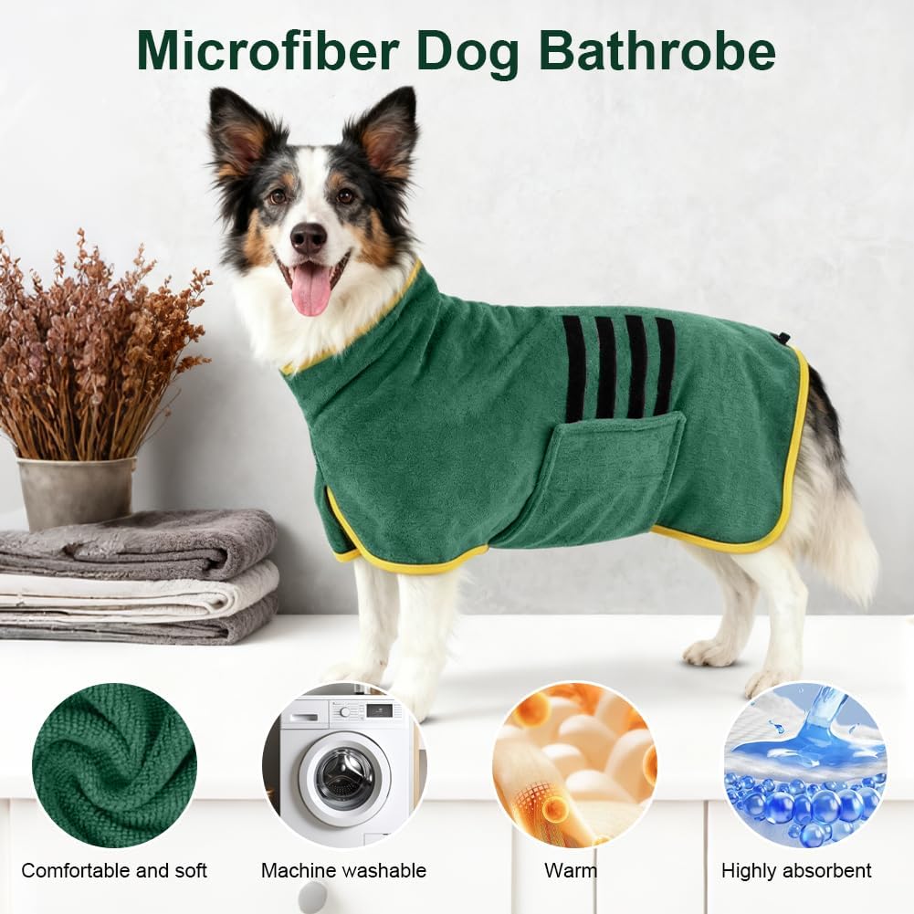 Hundebademantel aus Mikrofaser, Bademantel für Hunde mit Klettverschluss und Verstellbarem Schrumpfb