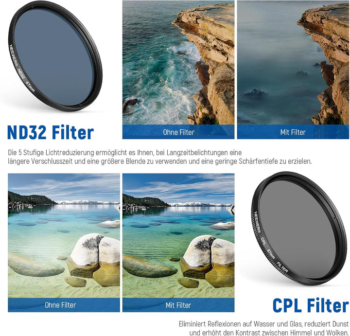 NEEWER 67mm ND+CPL+Effekt Filter Set mit Handy Phone Objektiv Klammer, Polfilter ND32, 6 Punkt Stern