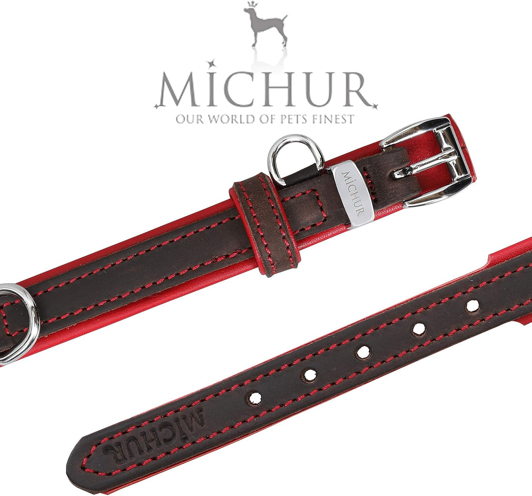 MICHUR Oleo Rot Hundehalsband Leder, Lederhalsband Hund, Halsband, Braun, Leder, in verschiedenen Gr