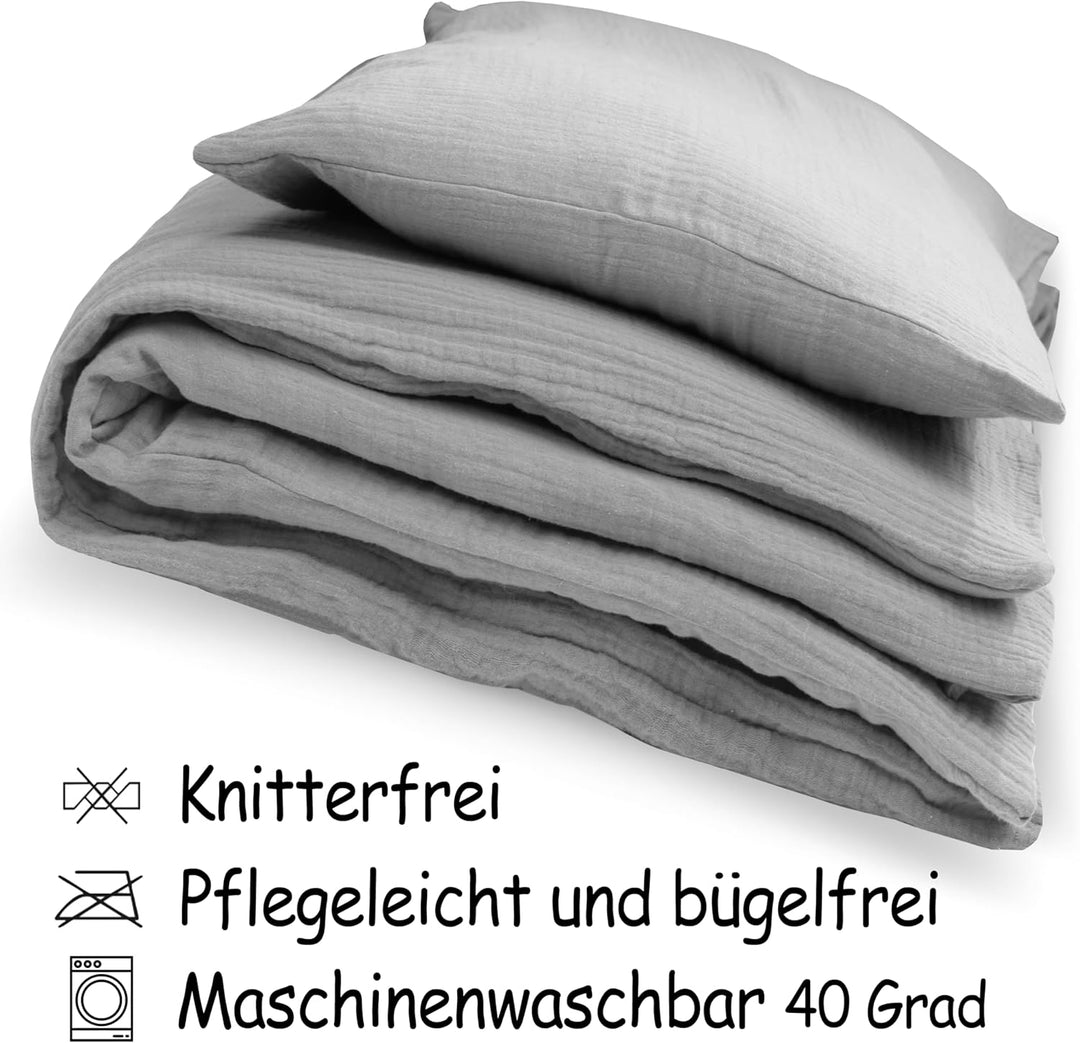 PinkZebra Bio-Baumwolle-Musselin Kinderbettwäsche Set 100 x 135 cm + 40 x 60 cm, Bettwäsche für Mädc